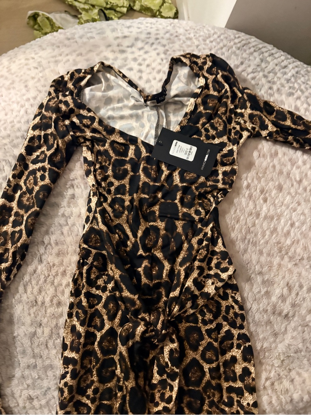 Fashion Nova Leopard Print Long Sleeve Jumpsuit - Brown/Black